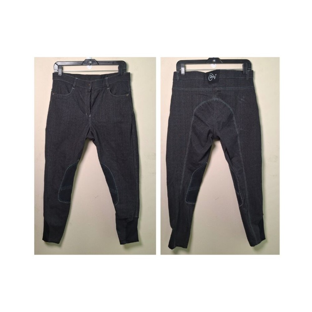 Ovation Riding Breeches Pant Knee Patch Gray Black Denim Women 30R Equestrian